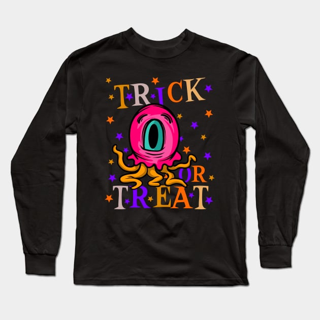 Halloween Trick-or-Treat Creepy Cute Cartoon Monster Long Sleeve T-Shirt by CharJens